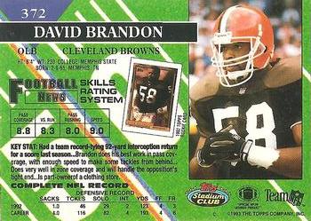 1993 Stadium Club - Super Bowl XXVIII Super Teams Exchange #372 David Brandon Back
