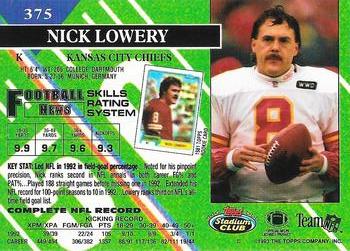 1993 Stadium Club - Super Bowl XXVIII Super Teams Exchange #375 Nick Lowery Back