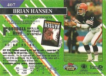 1993 Stadium Club - Super Bowl XXVIII Super Teams Exchange #407 Brian Hansen Back