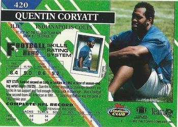 1993 Stadium Club - Super Bowl XXVIII Super Teams Exchange #420 Quentin Coryatt Back