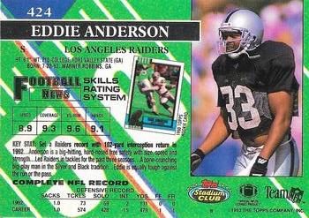 1993 Stadium Club - Super Bowl XXVIII Super Teams Exchange #424 Eddie Anderson Back
