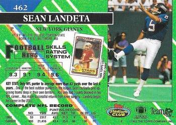 1993 Stadium Club - Super Bowl XXVIII Super Teams Exchange #462 Sean Landeta Back