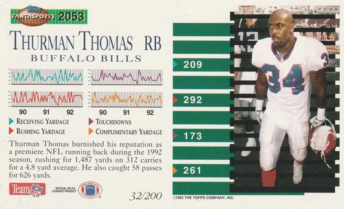 1993 Topps FantaSports #32 Thurman Thomas Back