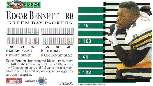 1993 Topps FantaSports #45 Edgar Bennett Back