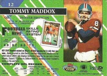 1993 Stadium Club #12 Tommy Maddox Back