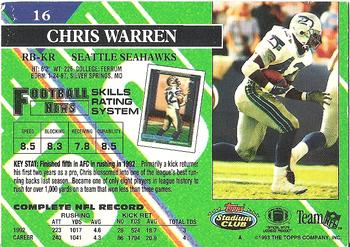 1993 Stadium Club #16 Chris Warren Back