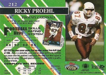 1993 Stadium Club #212 Ricky Proehl Back