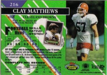 1993 Stadium Club #216 Clay Matthews Back