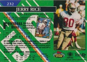 1993 Stadium Club #232 Jerry Rice Back