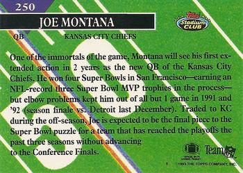 1993 Stadium Club #250 Joe Montana Back