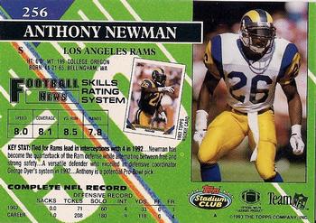 1993 Stadium Club #256 Anthony Newman Back