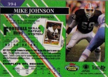 1993 Stadium Club #394 Mike Johnson Back