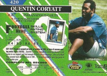 1993 Stadium Club #420 Quentin Coryatt Back