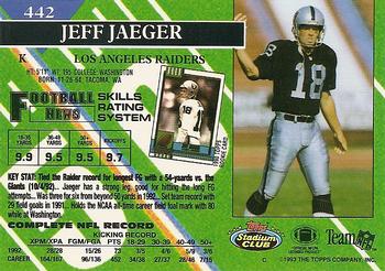 1993 Stadium Club #442 Jeff Jaeger Back
