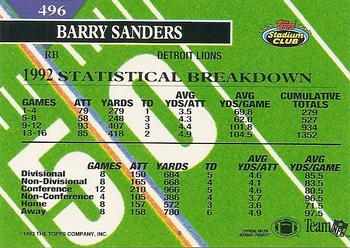 1993 Stadium Club #496 Barry Sanders Back