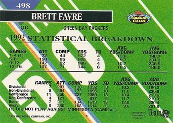1993 Stadium Club #498 Brett Favre Back