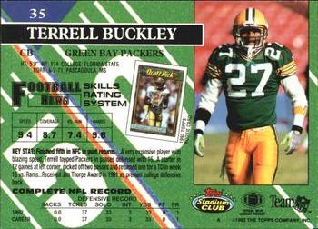 1993 Stadium Club #35 Terrell Buckley Back