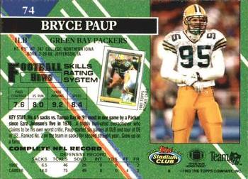 1993 Stadium Club #74 Bryce Paup Back