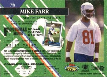 1993 Stadium Club #78 Mike Farr Back
