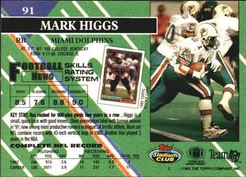 1993 Stadium Club #91 Mark Higgs Back