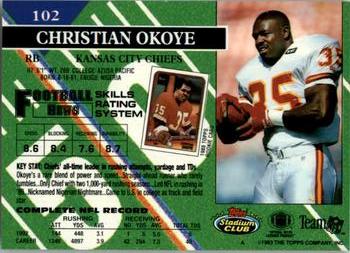 1993 Stadium Club #102 Christian Okoye Back