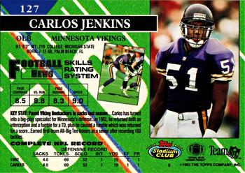1993 Stadium Club #127 Carlos Jenkins Back