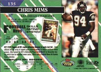 1993 Stadium Club #135 Chris Mims Back