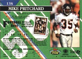 1993 Stadium Club #138 Mike Pritchard Back