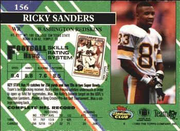 1993 Stadium Club #156 Ricky Sanders Back