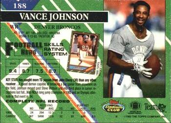 1993 Stadium Club #188 Vance Johnson Back