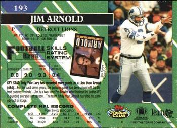 1993 Stadium Club #193 Jim Arnold Back