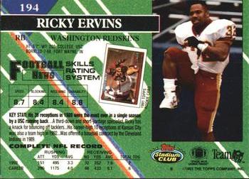 1993 Stadium Club #194 Ricky Ervins Back