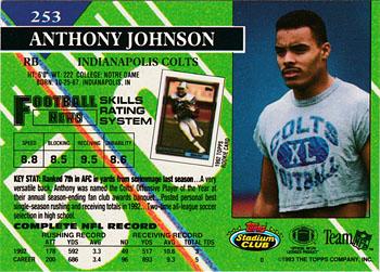 1993 Stadium Club #253 Anthony Johnson Back