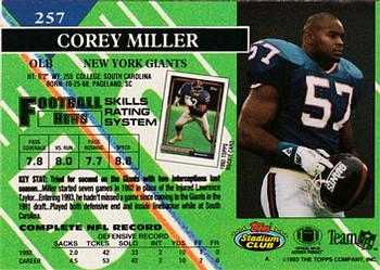 1993 Stadium Club #257 Corey Miller Back