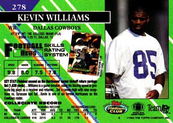 1993 Stadium Club #278 Kevin Williams Back