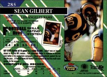 1993 Stadium Club #285 Sean Gilbert Back
