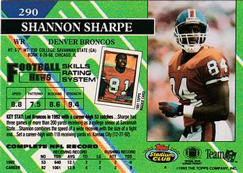 1993 Stadium Club #290 Shannon Sharpe Back