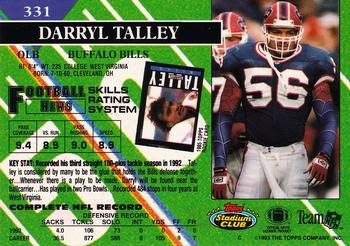 1993 Stadium Club #331 Darryl Talley Back