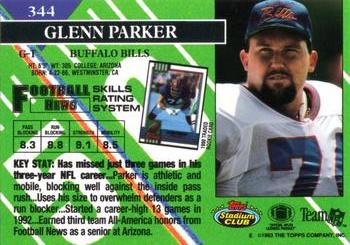 1993 Stadium Club #344 Glenn Parker Back