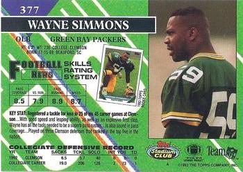1993 Stadium Club #377 Wayne Simmons Back