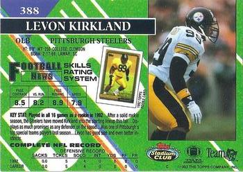 1993 Stadium Club #388 Levon Kirkland Back