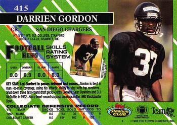 1993 Stadium Club #415 Darrien Gordon Back