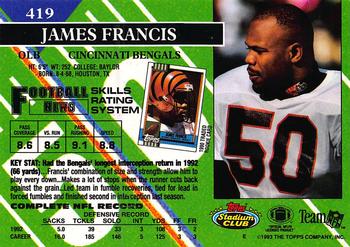 1993 Stadium Club #419 James Francis Back