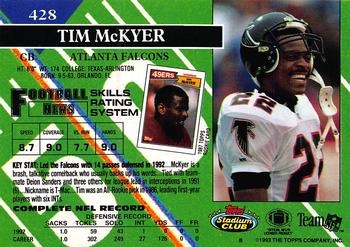1993 Stadium Club #428 Tim McKyer Back