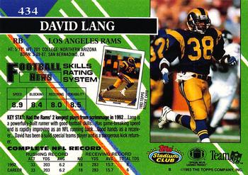 1993 Stadium Club #434 David Lang Back