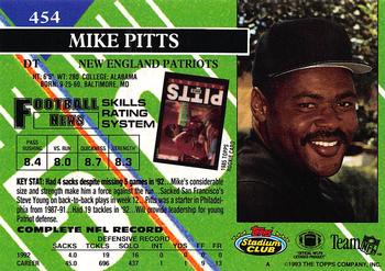 1993 Stadium Club #454 Mike Pitts Back