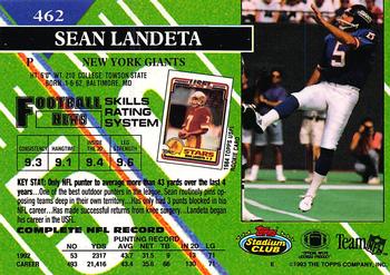 1993 Stadium Club #462 Sean Landeta Back
