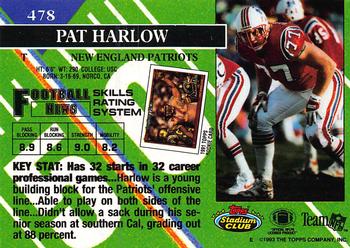 1993 Stadium Club #478 Pat Harlow Back