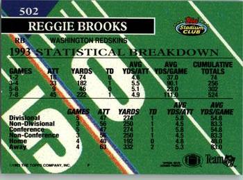 1993 Stadium Club #502 Reggie Brooks Back