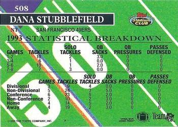 1993 Stadium Club #508 Dana Stubblefield Back